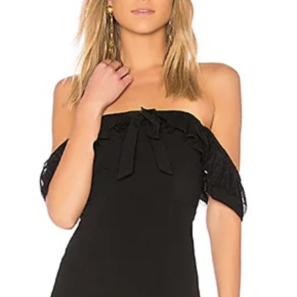 NEW FOR LOVE & LEMONS OFF THE SHOULDER CAIRE DRESS IN BLACK SIZE S
